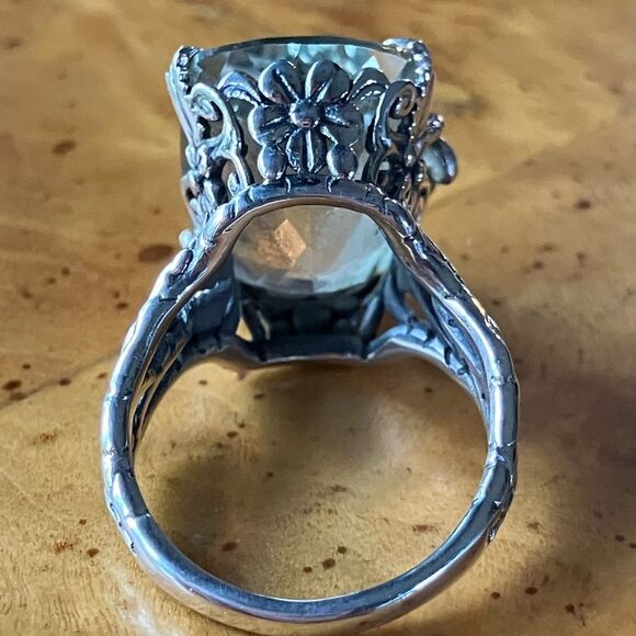 Natural Prasiolite Green Amethyst Sterling Silver Butterfly Ring Size 7.5 - Picture 5 of 9